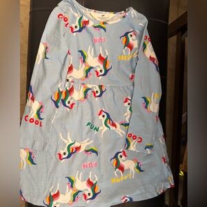 🦄✨H&M Light Blue Unicorn Print Dress with Rainbow Accents FUN, HAPPY, and COOL